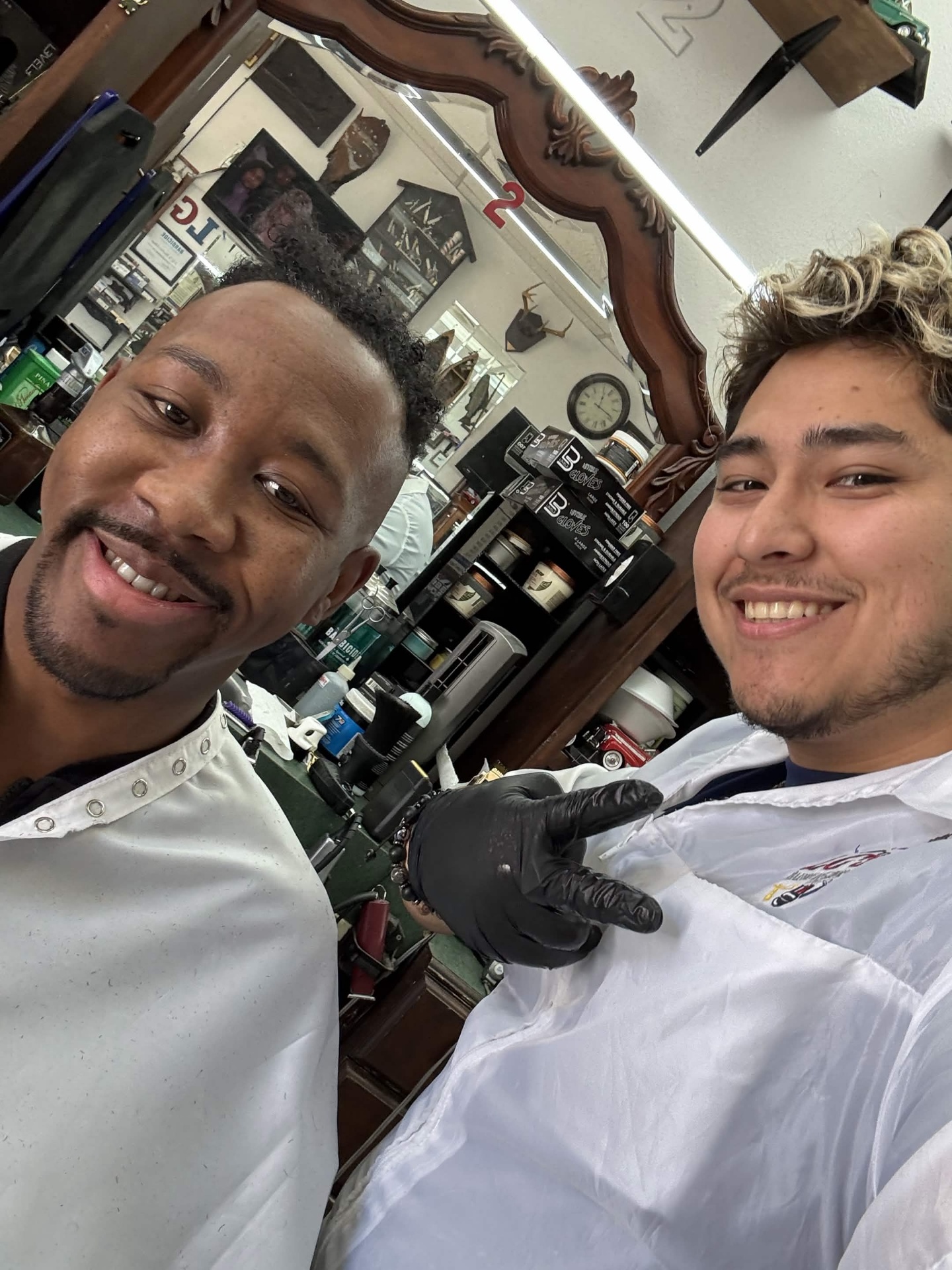 Happy customer with barber